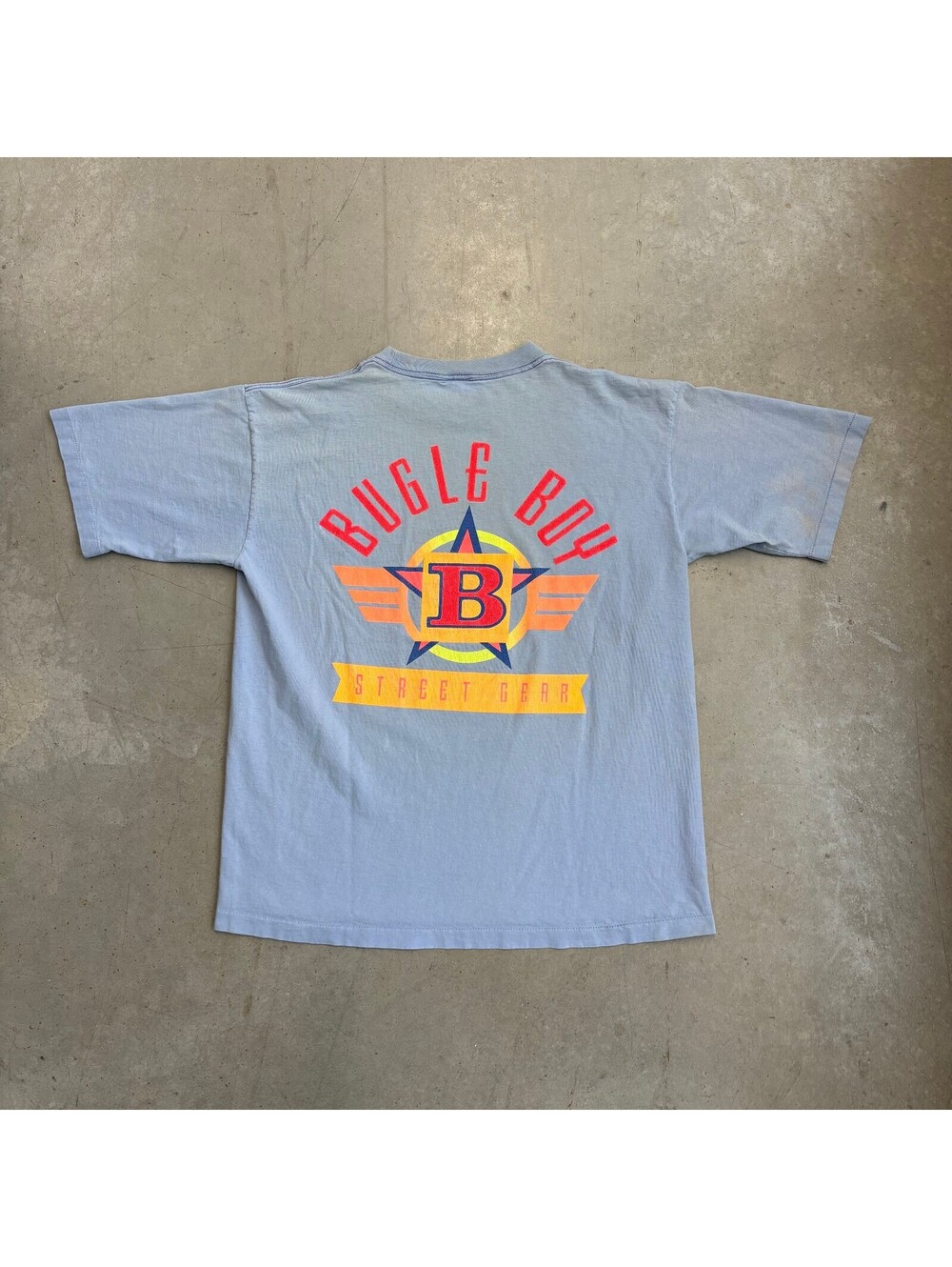 Vintage 90s Bugle Boy Street Gear Flawed Graphic T-Shirt Large Blue